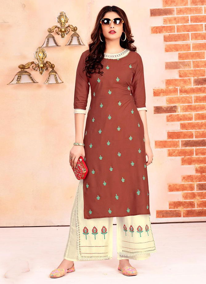 Heavy Rayon Stylist and fancy Kurtis With Plazzo, Pants and Sharara Collection 